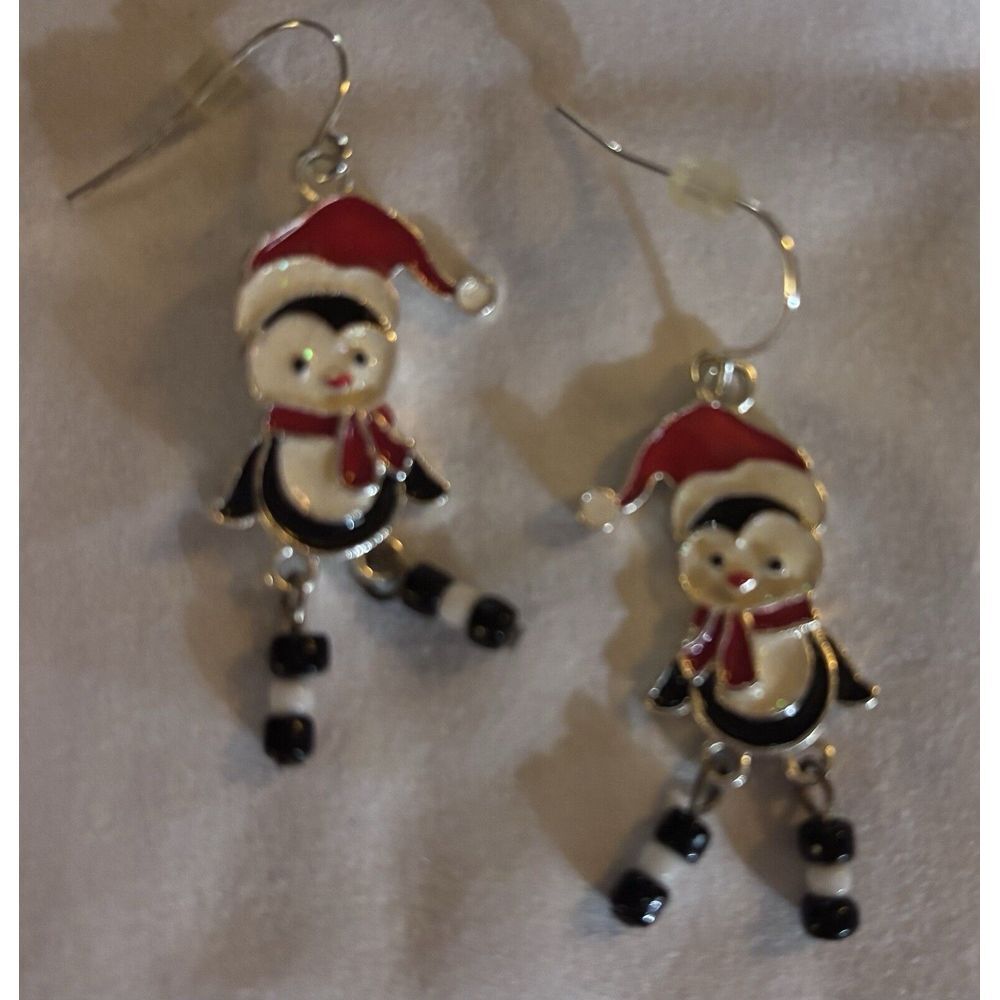 Penguin Santa Earrings. Enamel Pierced Earrings. 2832